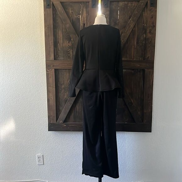 New Beaded Formal Long Sleeve Patchwork Mesh beaded Irregular Jumpsuit  Black - Picture 6 of 11